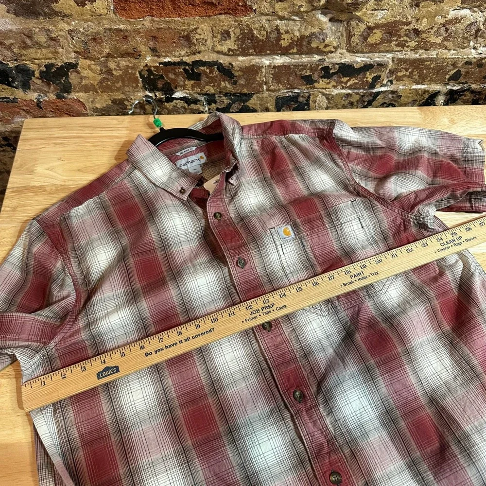 Carhartt shirt mens XL button up Short Sleeve Work Shirt Red Plaid Casual